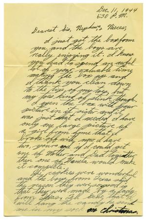 Primary view of object titled '[Letter by James Sutherlin to his sister - 12/11/1944]'.