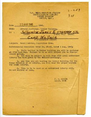 Primary view of object titled '[Demobilization Form for James Edgar Sutherlin]'.