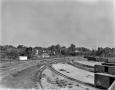 Primary view of [Texas and Pacific Depot and Freight Station, (Northwest view from Bolivar Street viaduct showing water tower and Willow Street viaduct)]