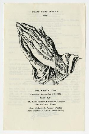 Primary view of object titled '[Funeral Program for Mabel E. Love, November 29, 1988]'.