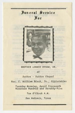 Primary view of object titled '[Funeral Program for Brother Lonnie Hysaw, Sr., April, 15, 1975]'.