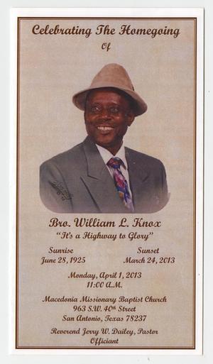 Primary view of object titled '[Funeral Program for William L. Knox, April 1, 2013]'.