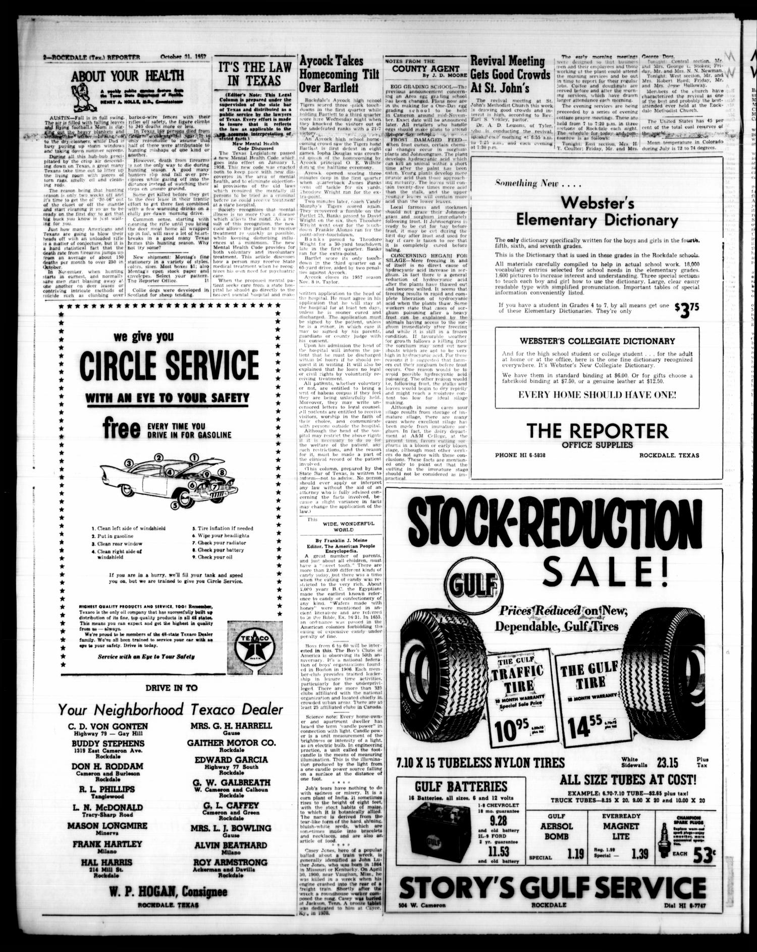 The Rockdale Reporter and Messenger (Rockdale, Tex.), Vol. 85, No. 42, Ed. 1 Thursday, October 31, 1957
                                                
                                                    [Sequence #]: 2 of 19
                                                