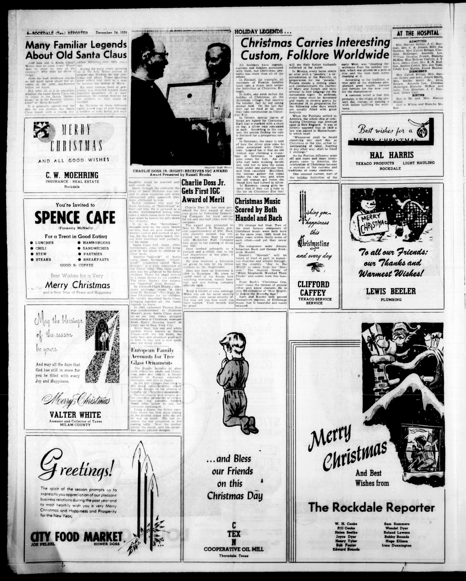 The Rockdale Reporter and Messenger (Rockdale, Tex.), Vol. 87, No. 50, Ed. 1 Thursday, December 24, 1959
                                                
                                                    [Sequence #]: 4 of 20
                                                