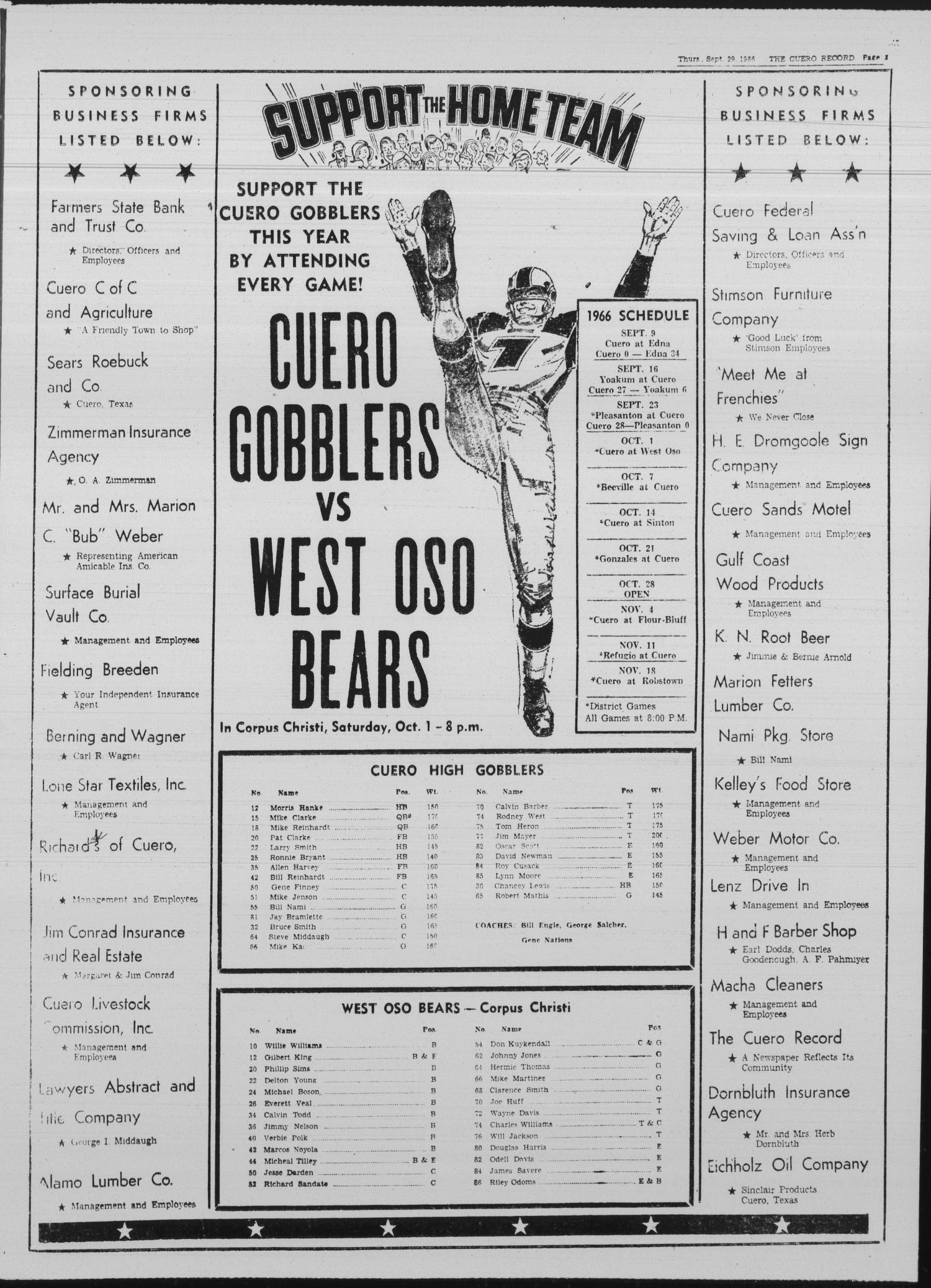 The Cuero Record (Cuero, Tex.), Vol. 72, No. 233, Ed. 1 Thursday, September 29, 1966
                                                
                                                    [Sequence #]: 3 of 8
                                                