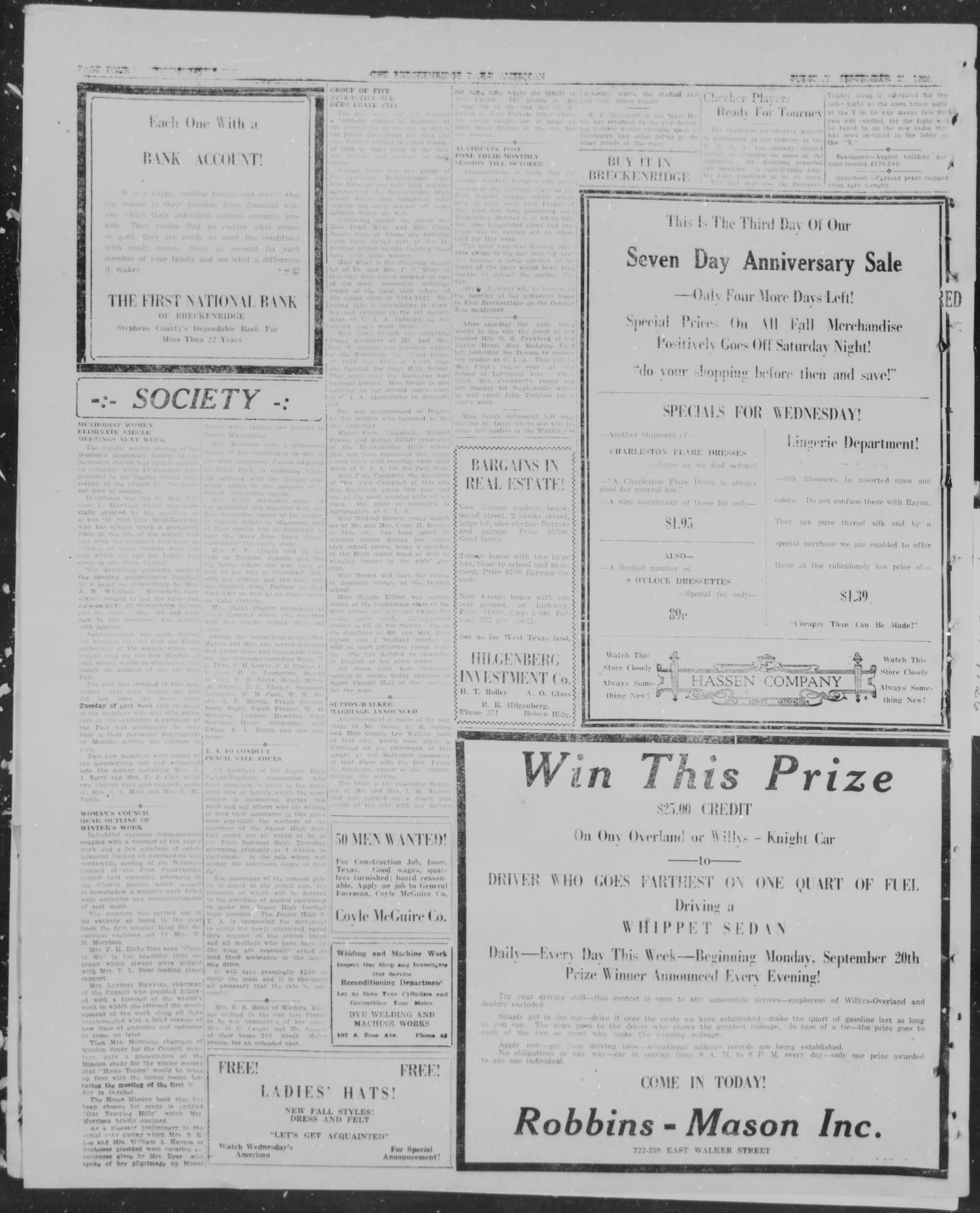 The Breckenridge Daily American (Breckenridge, Tex.), Vol. 7, No. 67, Ed. 1, Tuesday, September 21, 1926
                                                
                                                    [Sequence #]: 4 of 4
                                                