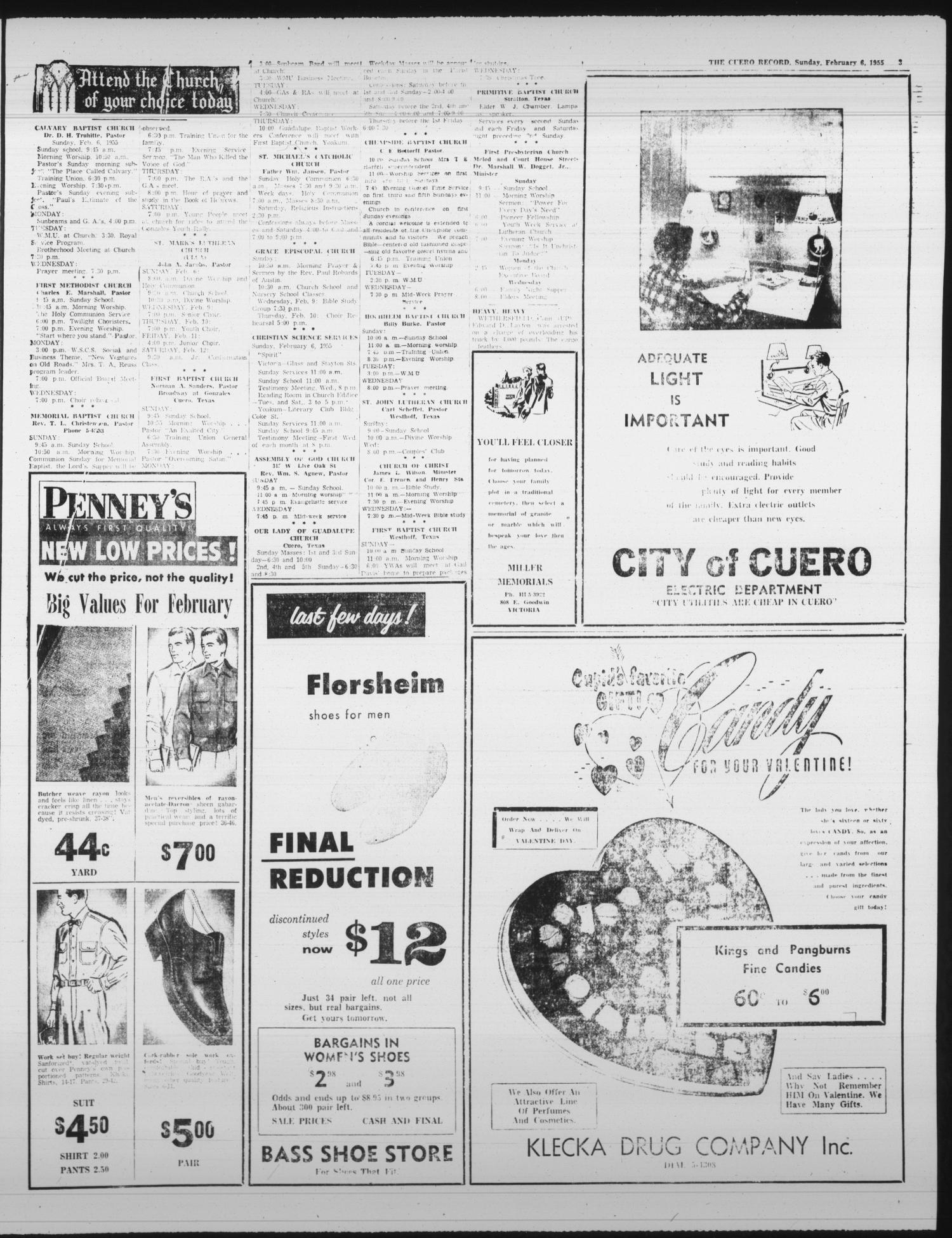 The Cuero Record (Cuero, Tex.), Vol. 61, No. 30, Ed. 1 Sunday, February 6, 1955
                                                
                                                    [Sequence #]: 3 of 8
                                                