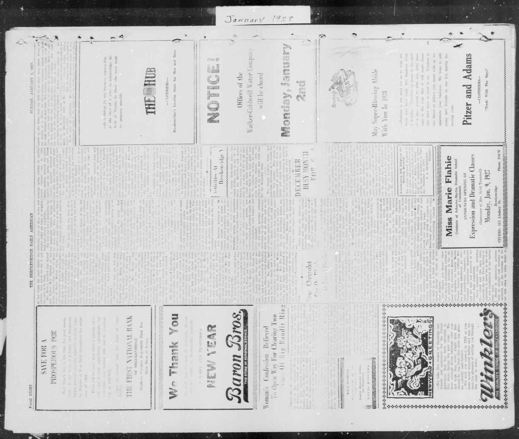 The Breckenridge Daily American (Breckenridge, Tex.), Vol. 8, No. 150, Ed. 1, Sunday, January 1, 1928
                                                
                                                    [Sequence #]: 8 of 12
                                                