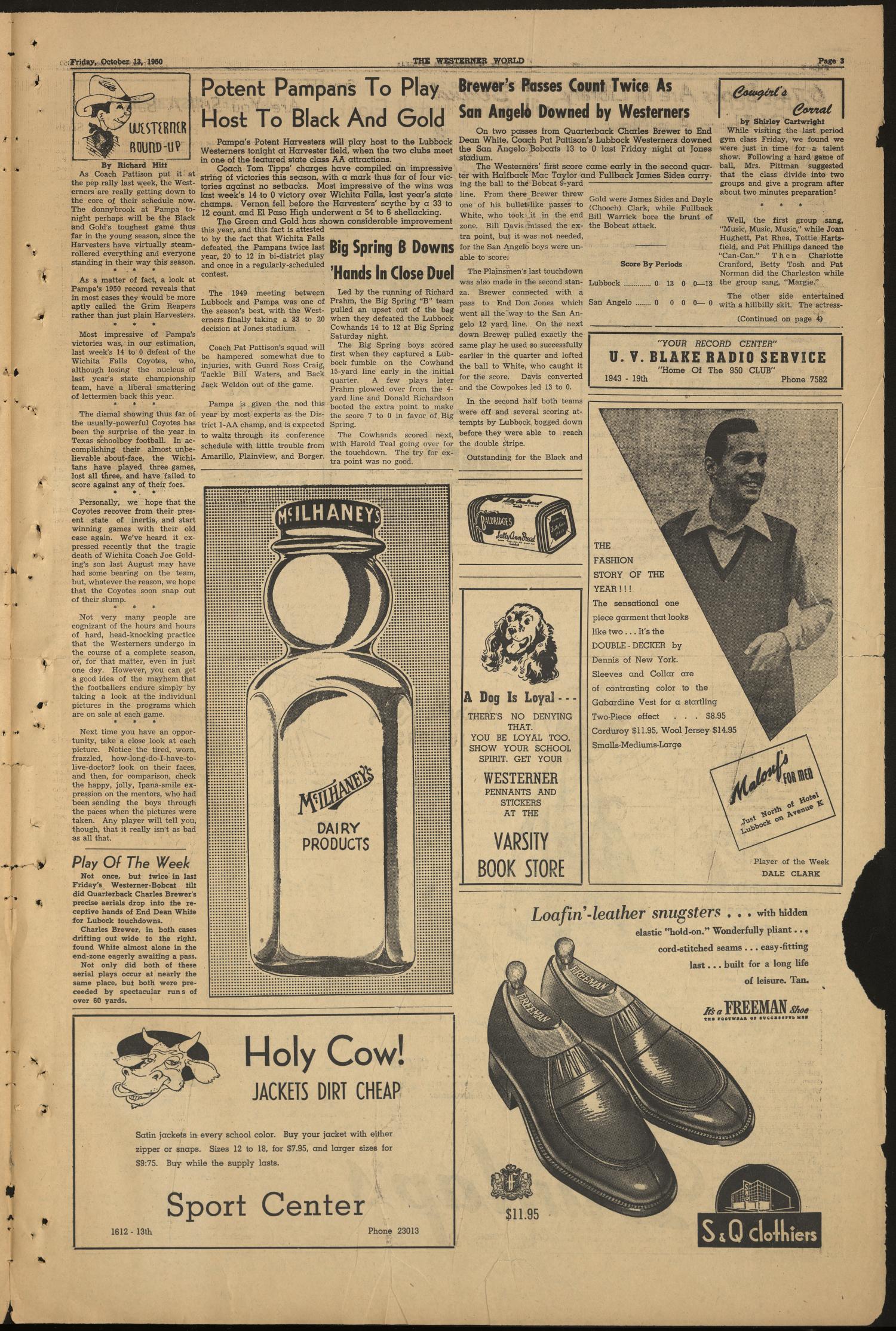 The Westerner World (Lubbock, Tex.), Vol. 17, No. 5, Ed. 1 Friday, October 13, 1950
                                                
                                                    [Sequence #]: 3 of 4
                                                
