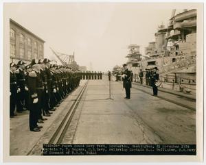 Primary view of object titled '[Photograph of a Naval Ceremony at the Puget Sound Navy Yard]'.