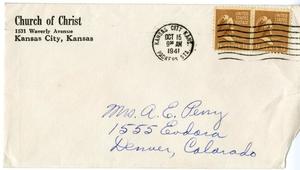 Primary view of object titled '[Envelope from Kansas City Church of Christ to Blanche Perry]'.