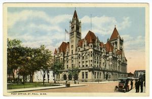 Primary view of object titled '[Postcard of Stone Building with Spires in St. Paul, Minnesota]'.