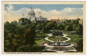 Primary view of object titled '[Postcard of Minnesota State Capitol and Central Park]'.