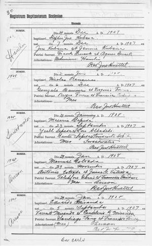 Primary view of object titled '[Abilene (TX) Area Mexican-American Baptismal Record, 1907-1908]'.