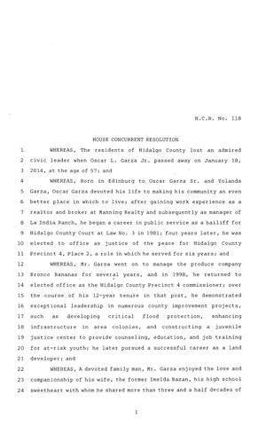 Primary view of object titled '84th Texas Legislature, Regular Session, House Concurrent Resolution 118'.