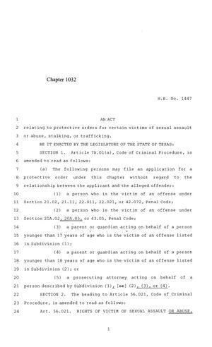 Primary view of object titled '84th Texas Legislature, Regular Session, House Bill 1447, Chapter 1032'.