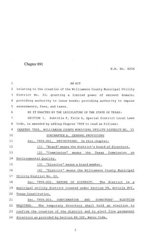 Primary view of object titled '84th Texas Legislature, Regular Session, House Bill 4204, Chapter 891'.