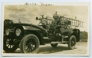 Primary view of object titled '[Postcard with a Picture of a Fire Truck in Paris, Texas]'.
