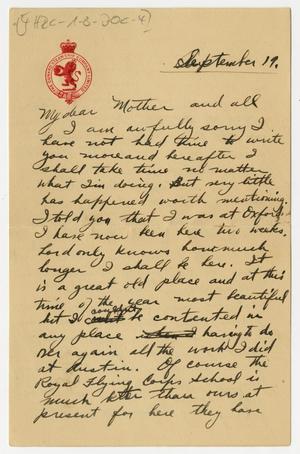 Primary view of object titled '[Letter From Henry Clay, Jr. to his Family, on September 19]'.