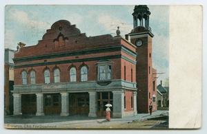 Primary view of object titled '[Postcard of a Fire Station, Ohio]'.
