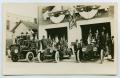 Postcard: [Postcard with a Photograph of Three Fire Trucks with Patriotic Decor…