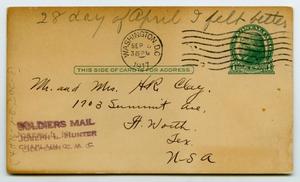 Primary view of object titled '[Postcard from Henry Clay, Jr. to his Family, April 28, 1917]'.