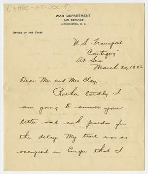 Primary view of object titled '[Letter from Clayton Briseel to Henry and Harriett Clay, March 20, 1922]'.