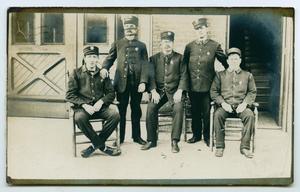 Primary view of object titled '[Postcard of Five Fire Fighters]'.