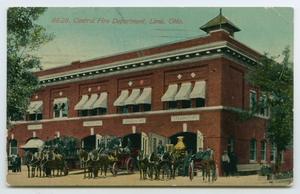 Primary view of object titled '[Postcard of a Fire Station, Lima, Ohio]'.