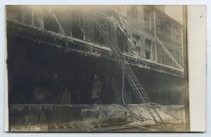 Primary view of object titled '[Postcard with a Photo of a Fire at Bernhard Milling Company, January 16, 1912]'.