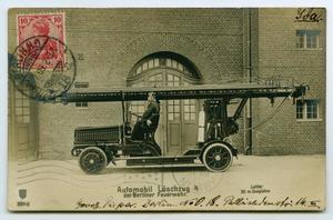 Primary view of object titled '[Postcard of a German Fire Engine]'.