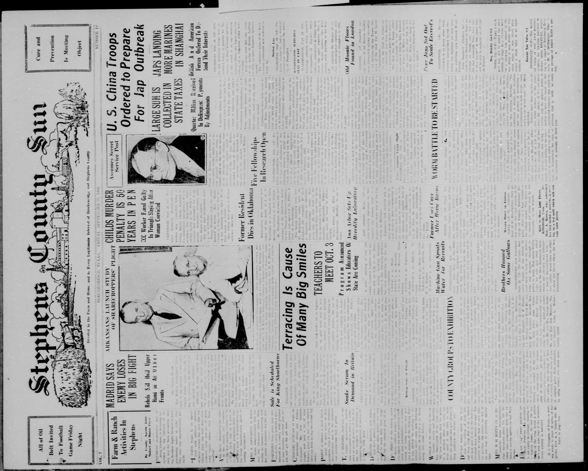 Stephens County Sun (Breckenridge, Tex.), Vol. 7, No. 12, Ed. 1, Friday, September 25, 1936
                                                
                                                    [Sequence #]: 1 of 12
                                                