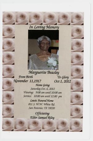 Primary view of object titled '[Funeral Program for Marguerite Beasley, October 6, 2012]'.