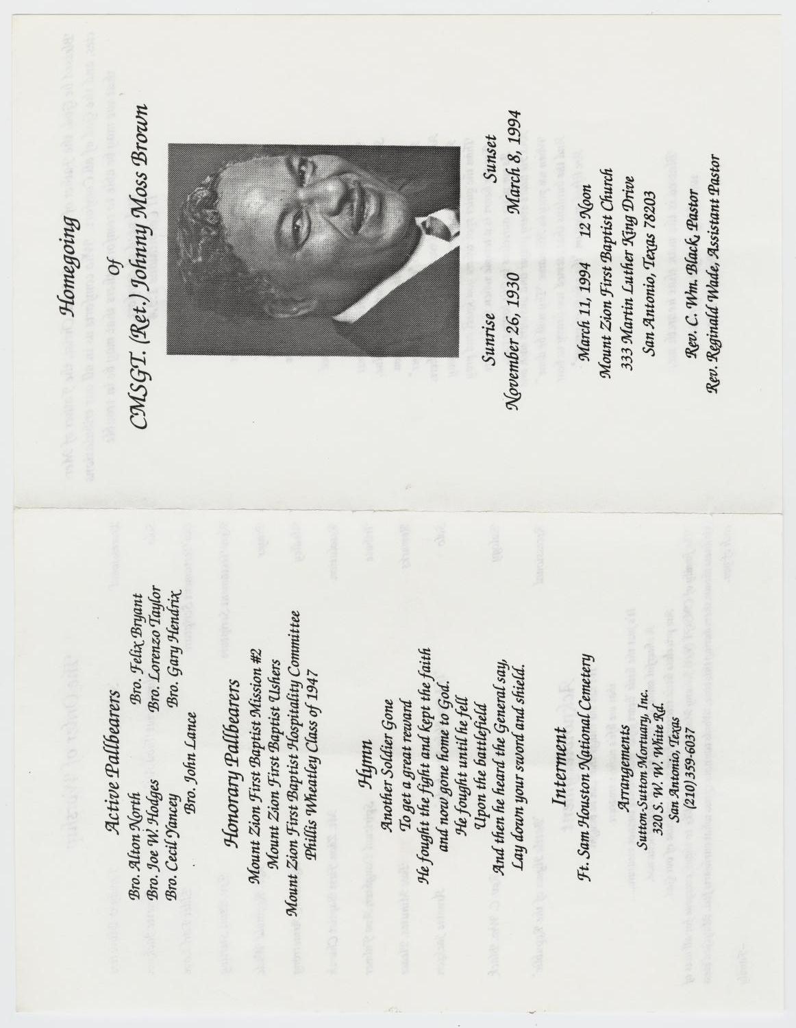 [Funeral Program for Johnny Moss Brown, March 11, 1994]
                                                
                                                    [Sequence #]: 3 of 3
                                                