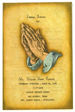 Primary view of object titled '[Funeral Program for William Henry Garrett, March 21, 1984]'.