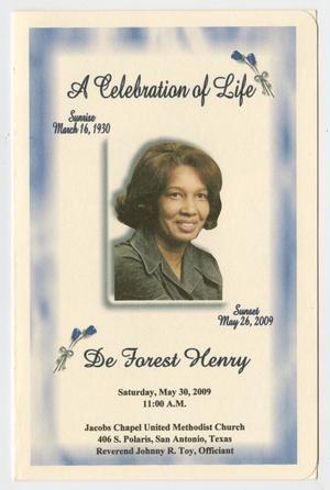 Primary view of object titled '[Funeral Program for De Forest Henry, May 30, 2009]'.