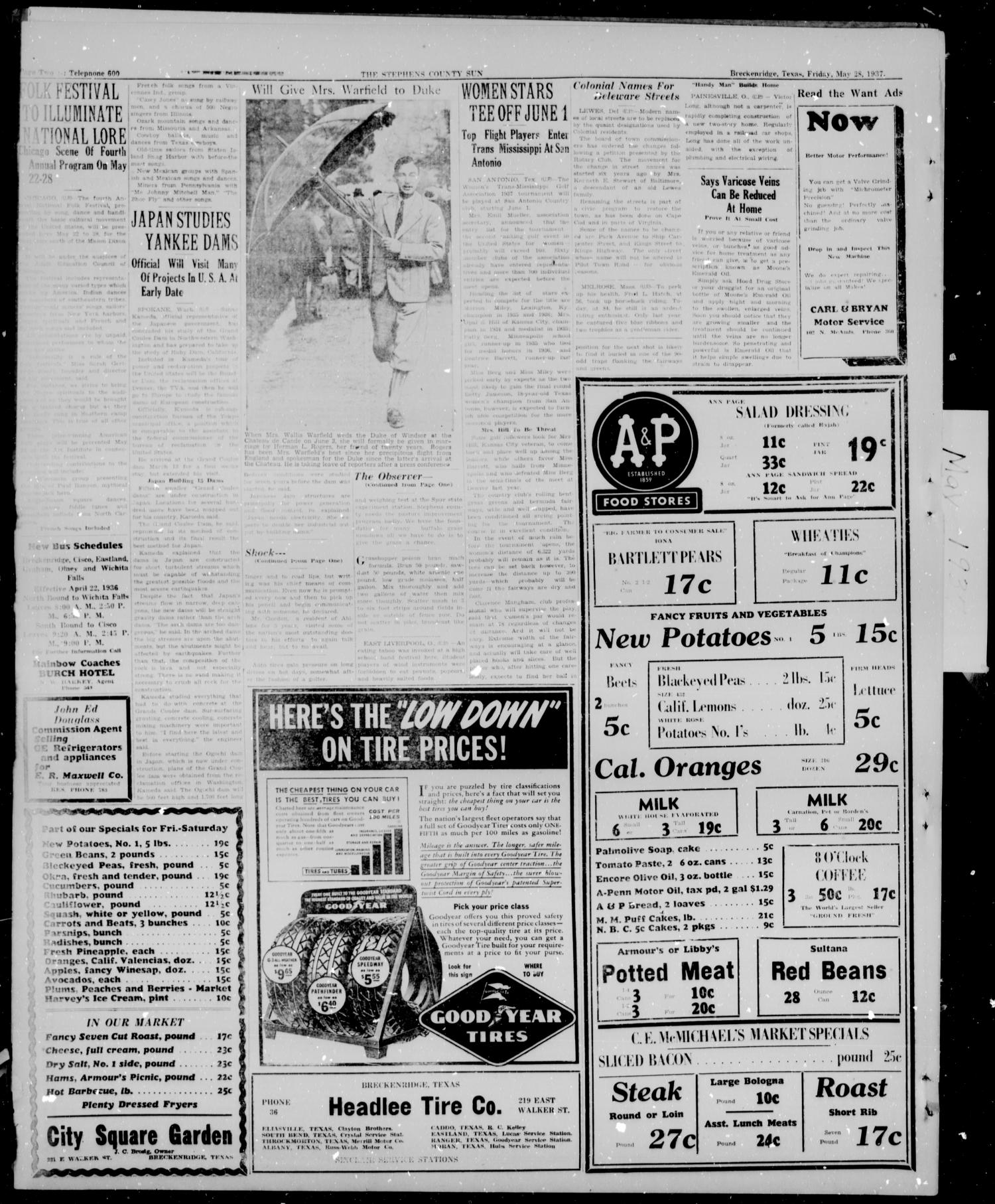 Stephens County Sun (Breckenridge, Tex.), Vol. 7, No. 47, Ed. 1, Friday, May 28, 1937
                                                
                                                    [Sequence #]: 2 of 14
                                                