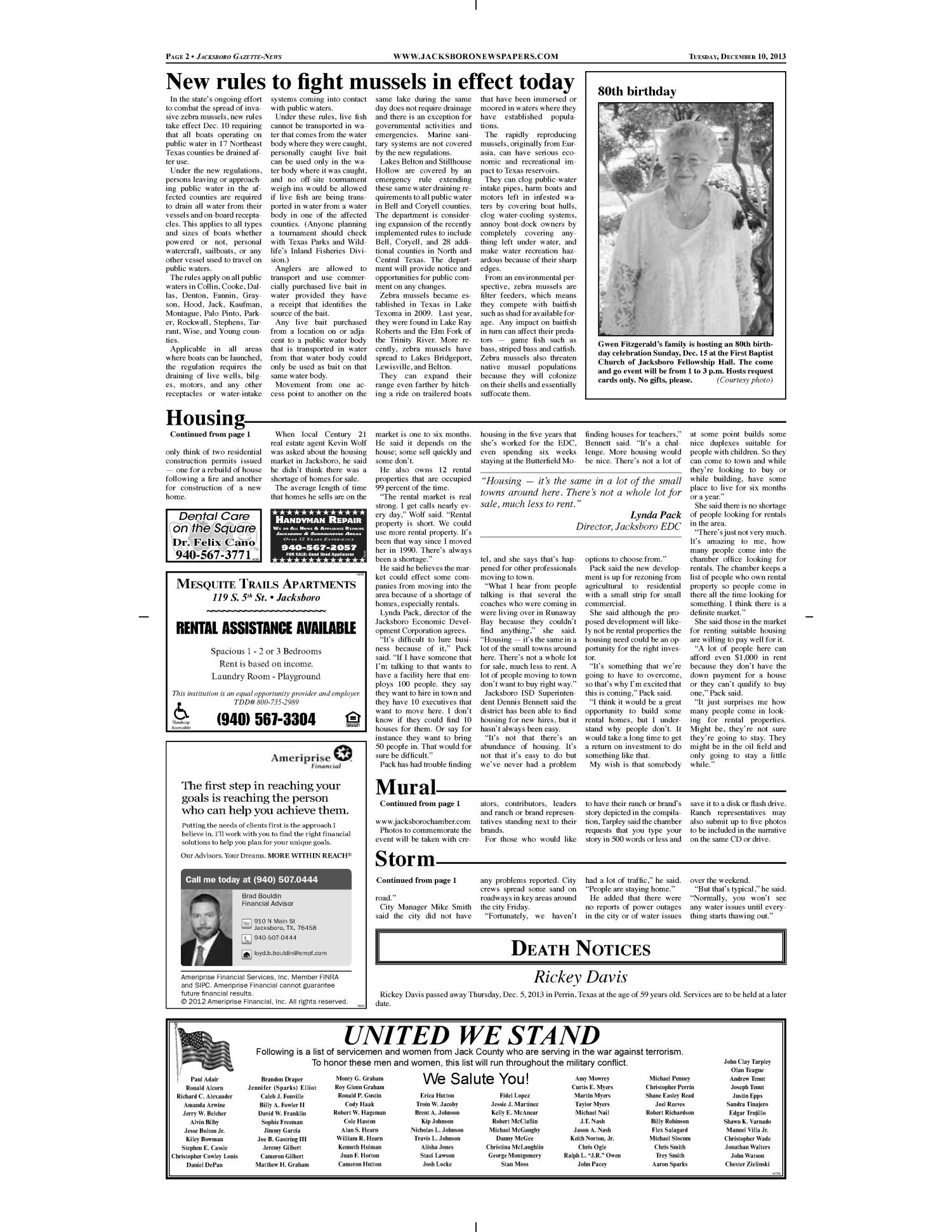Jacksboro Gazette-News (Jacksboro, Tex.), Vol. 134, No. 27, Ed. 1 Tuesday, December 10, 2013
                                                
                                                    [Sequence #]: 2 of 10
                                                