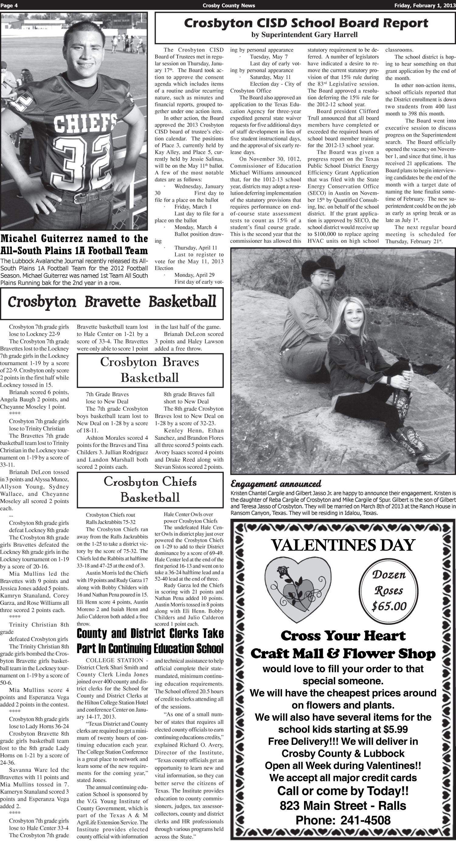 Crosby County News (Ralls, Tex.), Vol. 126, No. 5, Ed. 1 Friday, February 1, 2013
                                                
                                                    [Sequence #]: 4 of 14
                                                