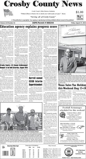 Primary view of object titled 'Crosby County News (Ralls, Tex.), Vol. 125, No. 32, Ed. 1 Friday, August 17, 2012'.