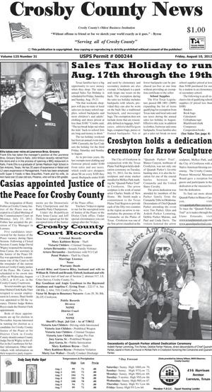 Primary view of object titled 'Crosby County News (Ralls, Tex.), Vol. 125, No. 31, Ed. 1 Friday, August 10, 2012'.