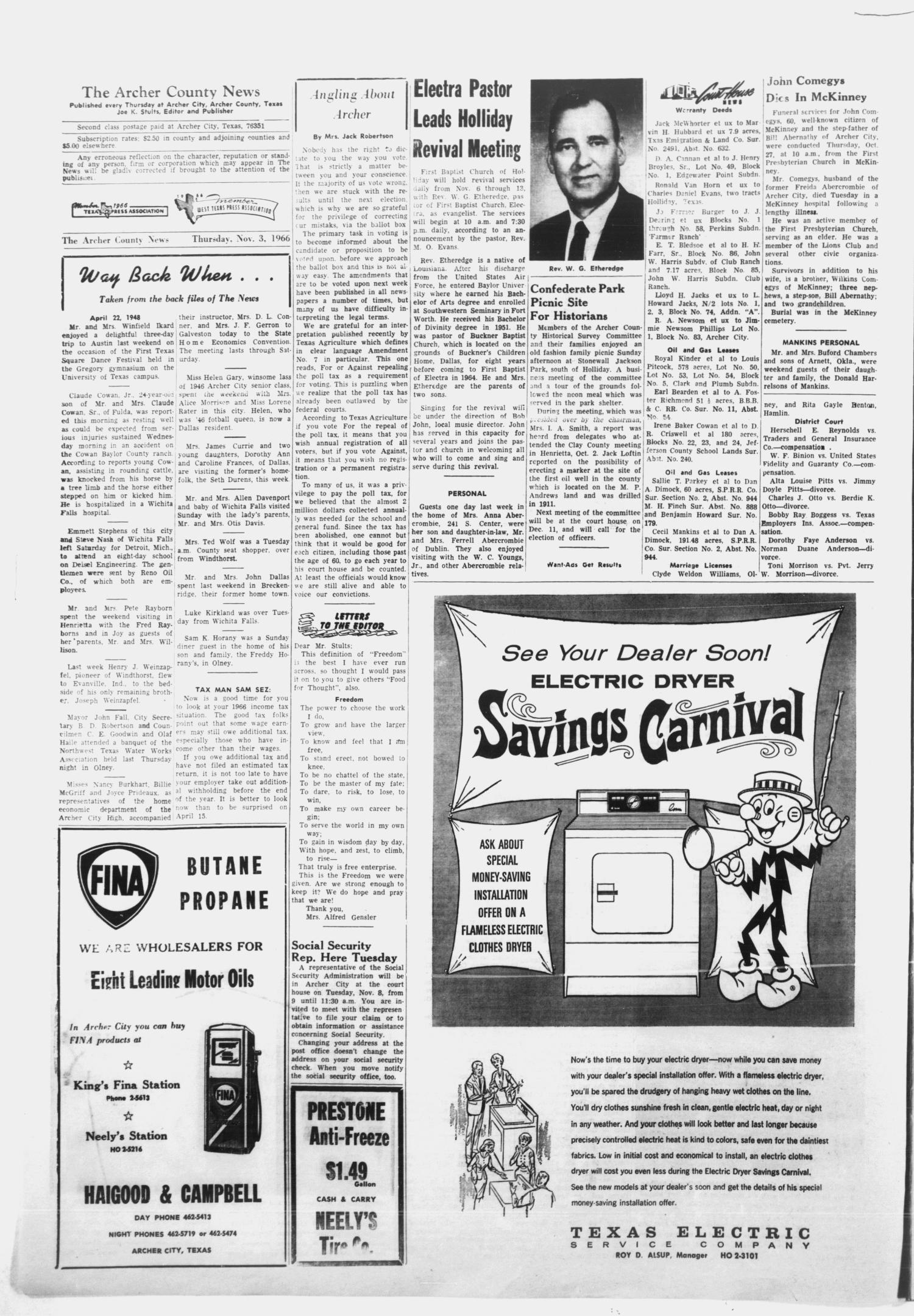 The Archer County News (Archer City, Tex.), Vol. 52, No. 44, Ed. 1 Thursday, November 3, 1966
                                                
                                                    [Sequence #]: 2 of 9
                                                
