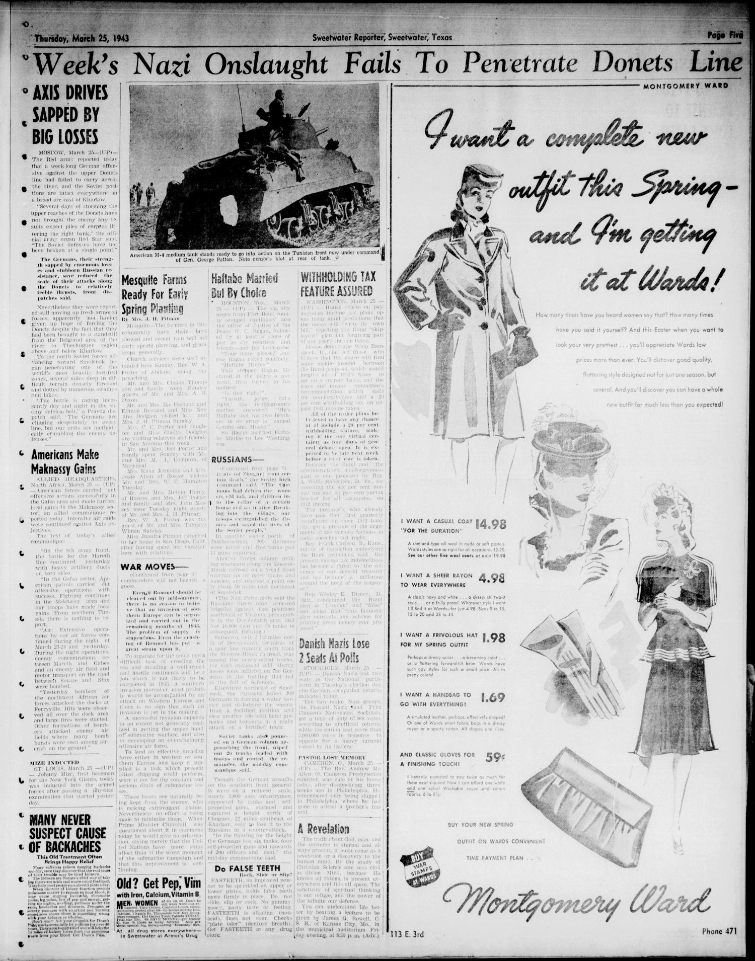 Sweetwater Reporter (Sweetwater, Tex.), Vol. 46, No. 76, Ed. 1 Thursday, March 25, 1943
                                                
                                                    [Sequence #]: 5 of 8
                                                