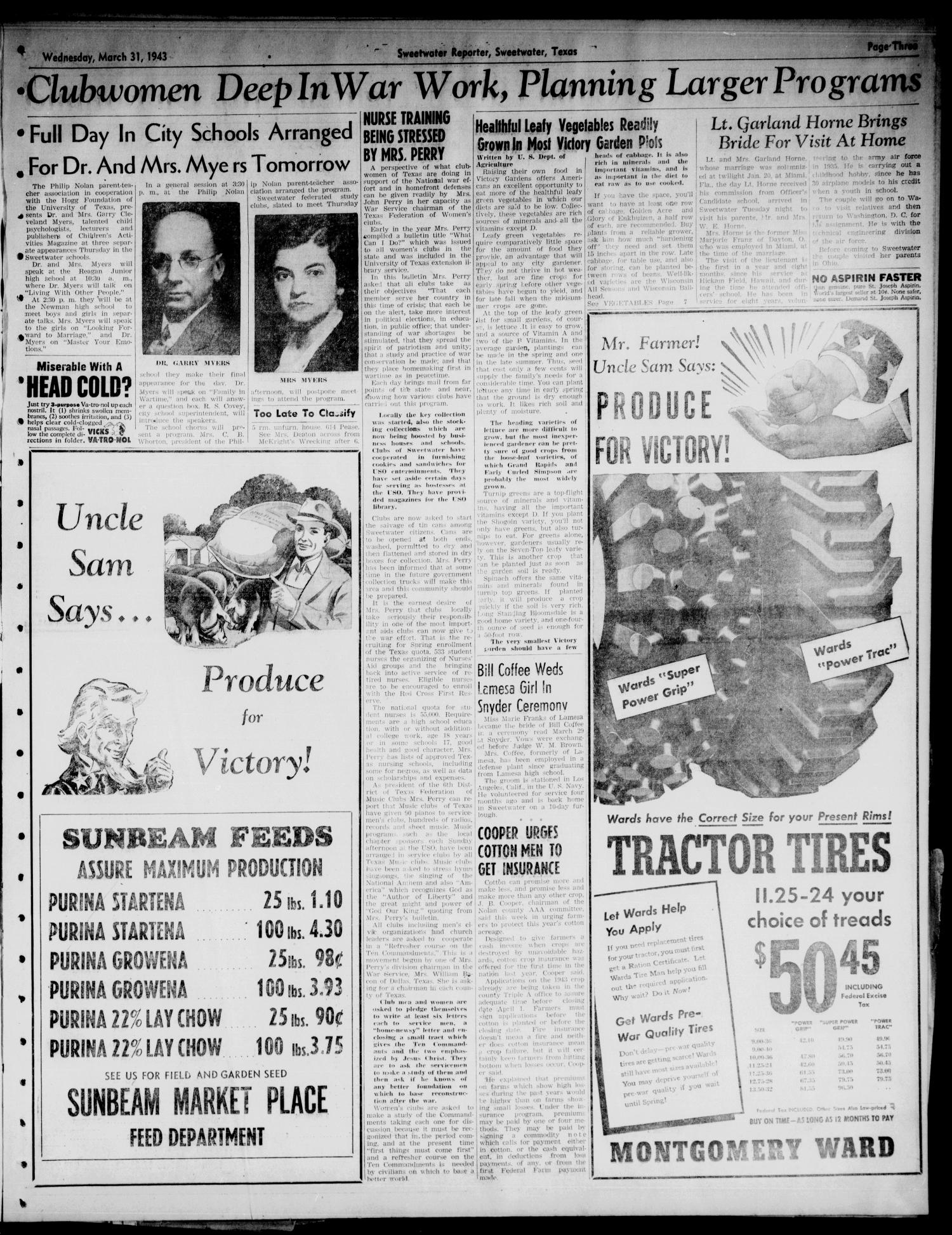 Sweetwater Reporter (Sweetwater, Tex.), Vol. 46, No. 81, Ed. 1 Wednesday, March 31, 1943
                                                
                                                    [Sequence #]: 3 of 24
                                                