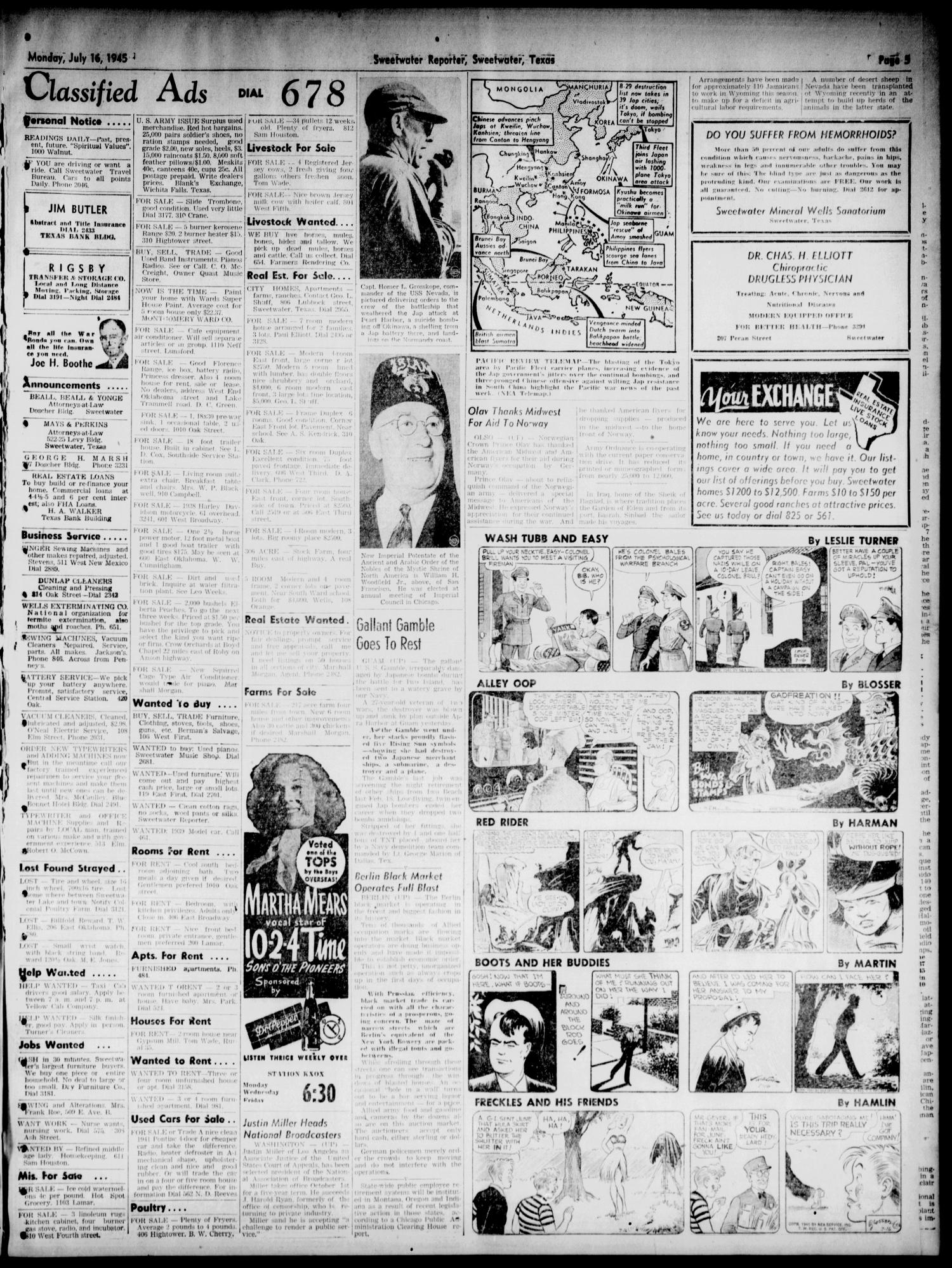 Sweetwater Reporter (Sweetwater, Tex.), Vol. 48, No. 168, Ed. 1 Monday, July 16, 1945
                                                
                                                    [Sequence #]: 5 of 6
                                                