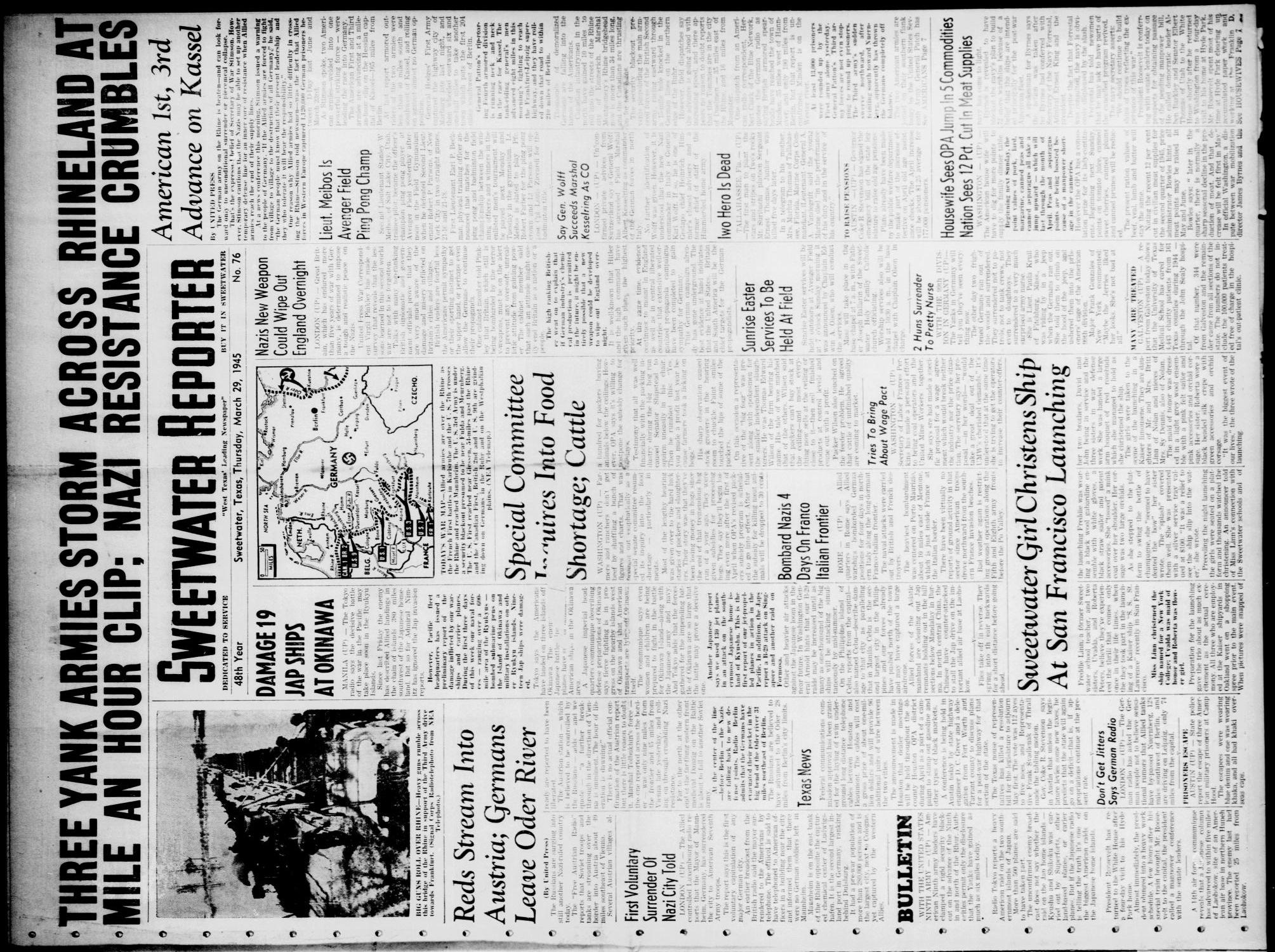Sweetwater Reporter (Sweetwater, Tex.), Vol. 48, No. 76, Ed. 1 Thursday, March 29, 1945
                                                
                                                    [Sequence #]: 1 of 8
                                                