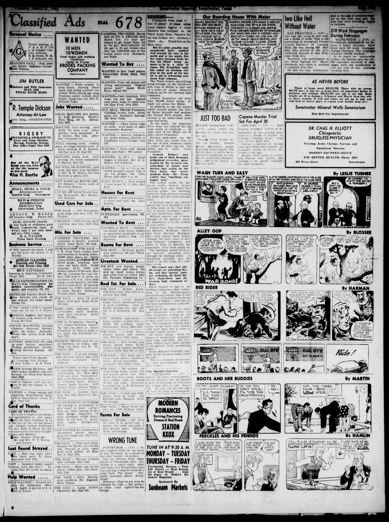 Sweetwater Reporter (Sweetwater, Tex.), Vol. 48, No. 74, Ed. 1 Tuesday, March 27, 1945
                                                
                                                    [Sequence #]: 5 of 6
                                                