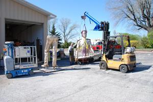 Primary view of object titled '[Attaching a Statue to a Forklift #4]'.
