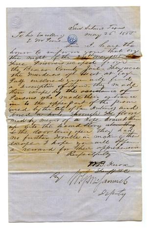 Primary view of object titled '[Correspondence to Governor E.M. Pease from Sheriff W.B. Knox, and “Wanted” poster]'.