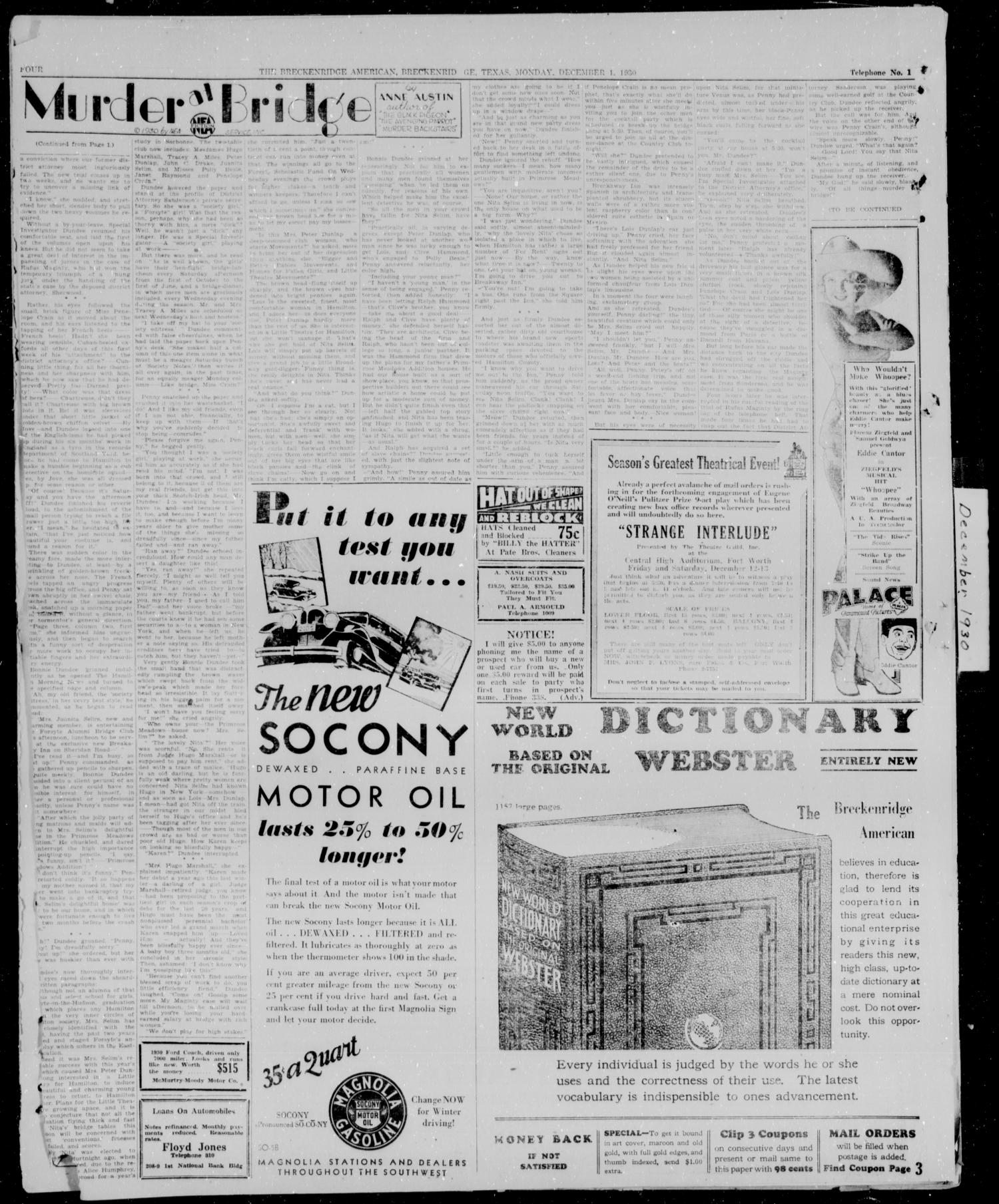 The Breckenridge American (Breckenridge, Tex.), Vol. 10, No. 314, Ed. 1, Monday, December 1, 1930
                                                
                                                    [Sequence #]: 4 of 6
                                                